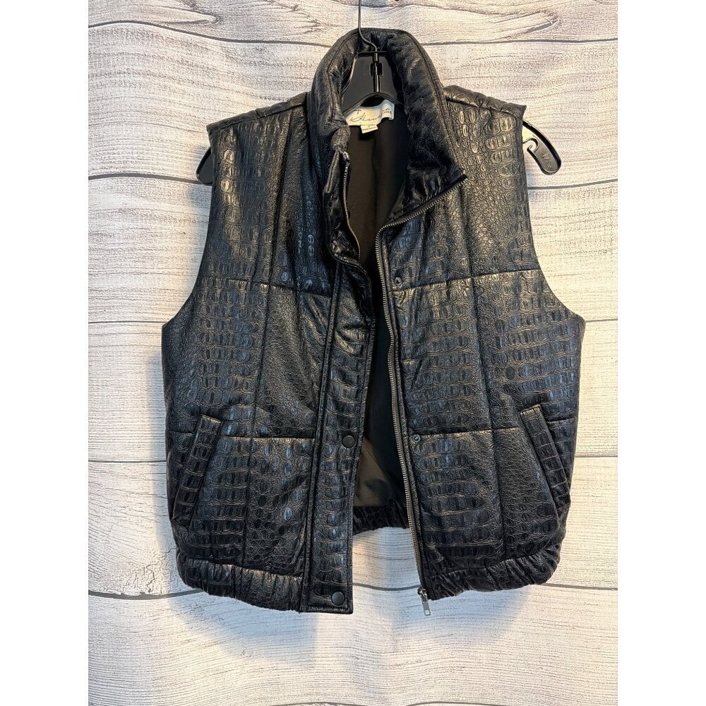 Vintage Havana Faux Crocodile Leather Puffer Vest Size S